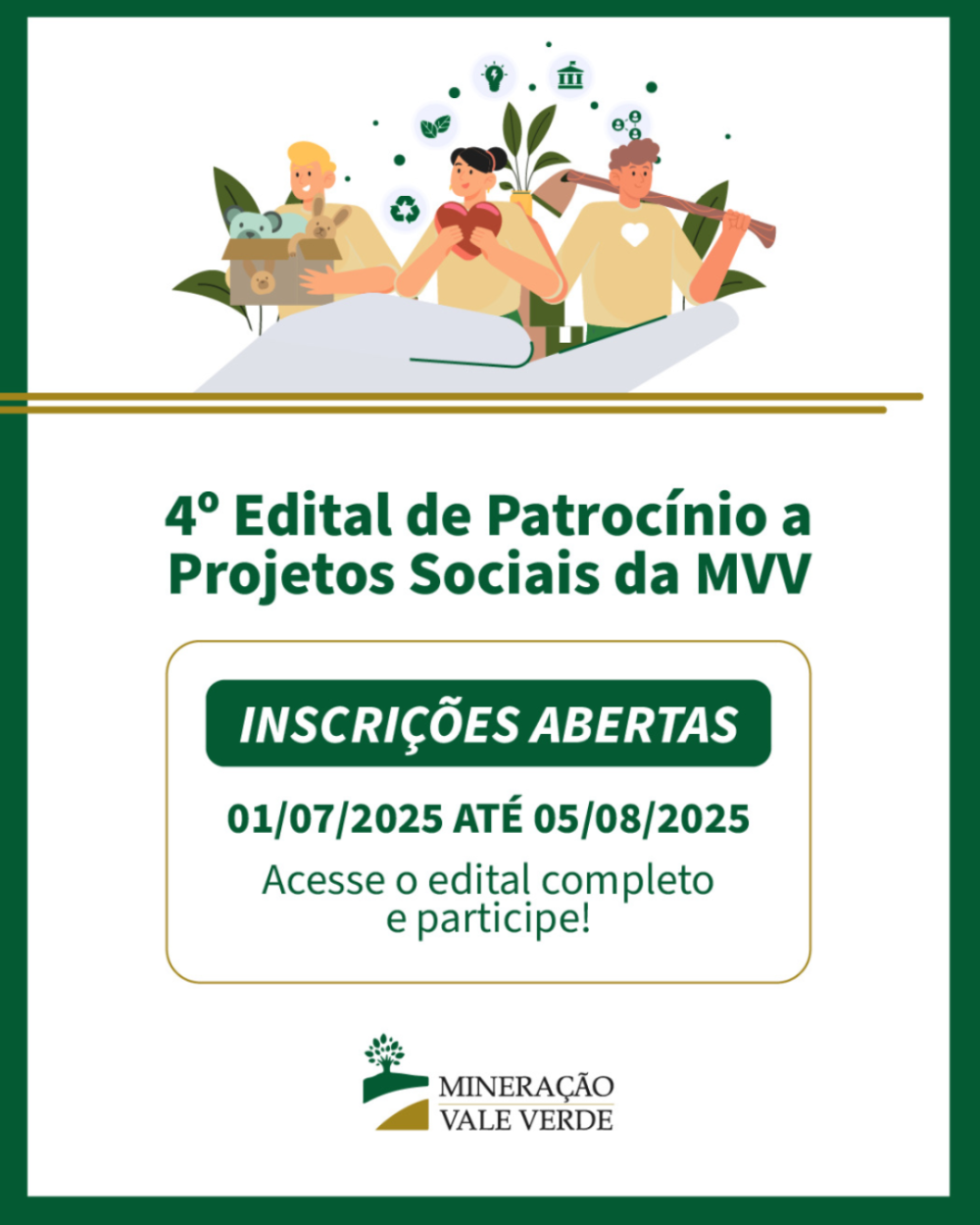 Mineração Vale Verde abre inscrições para 4º Edital de Patrocínio a projetos sociais até 5 de agosto