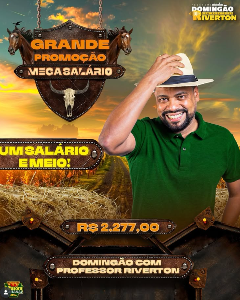 Grande Promoção Mega Salário no Domingão com Professor Riverton na Difusora Pantanal 101.9 FM