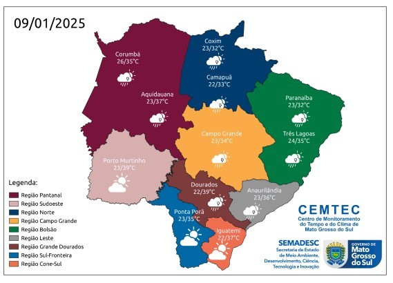 Quinta-feira tem previsão de chuva moderada em diferentes regiões do Estado