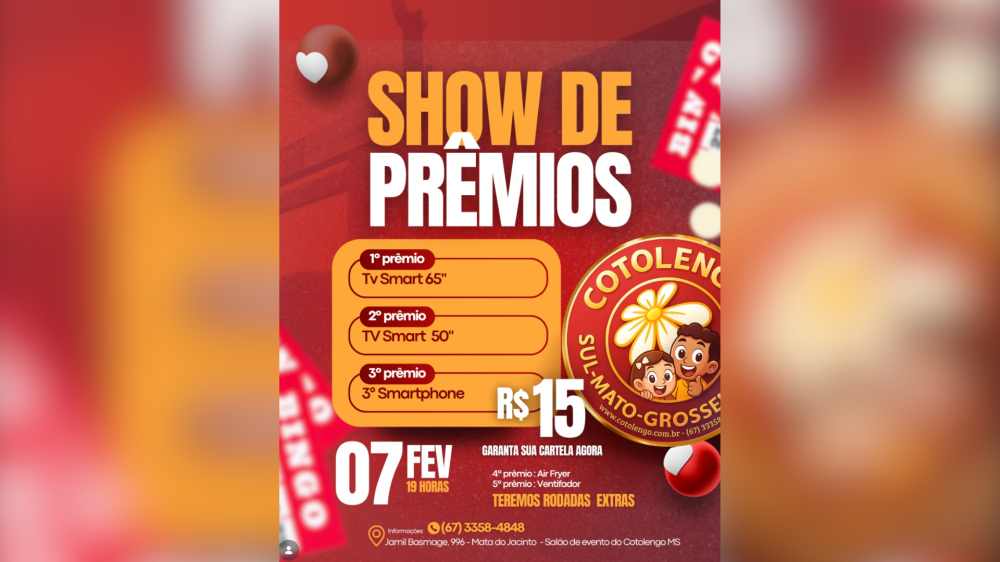 Show de prêmios do Cotolengo MS une solidariedade e entretenimento na capital