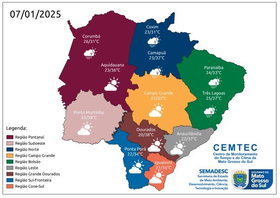 Previsão do tempo para Campo Grande e Mato Grosso do Sul nesta terça-feira, 07/01/2025