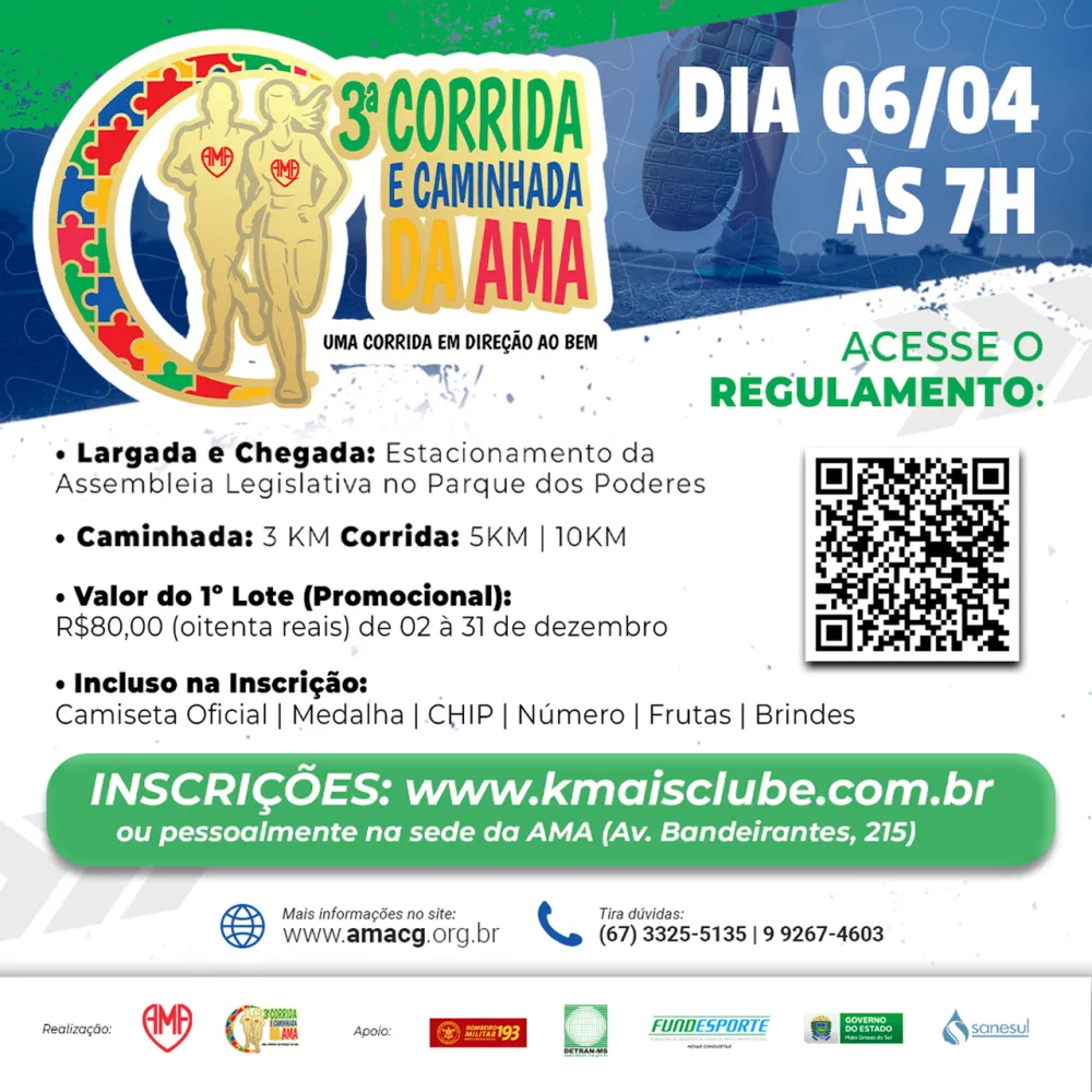 Corrida e Caminhada da AMA transformam ALEMS em palco de solidariedade e inclusão neste domingo