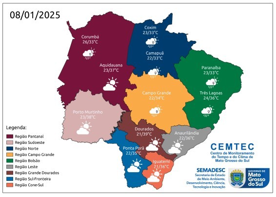 Previsão indica altas temperaturas e chuva em algumas cidades do Estado